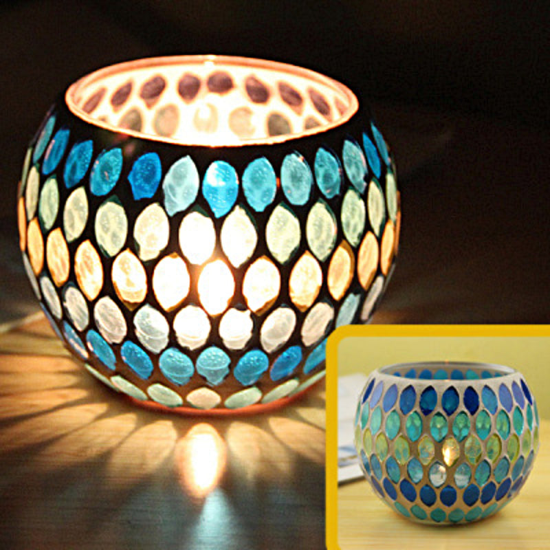 Olivenorma European Retro Glass Mosaic Candle Holder - Blue And Green Willow Leaves - image 11