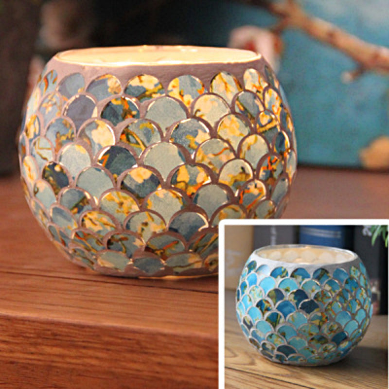 Olivenorma European Retro Glass Mosaic Candle Holder - Blue Fish Scales - image 18