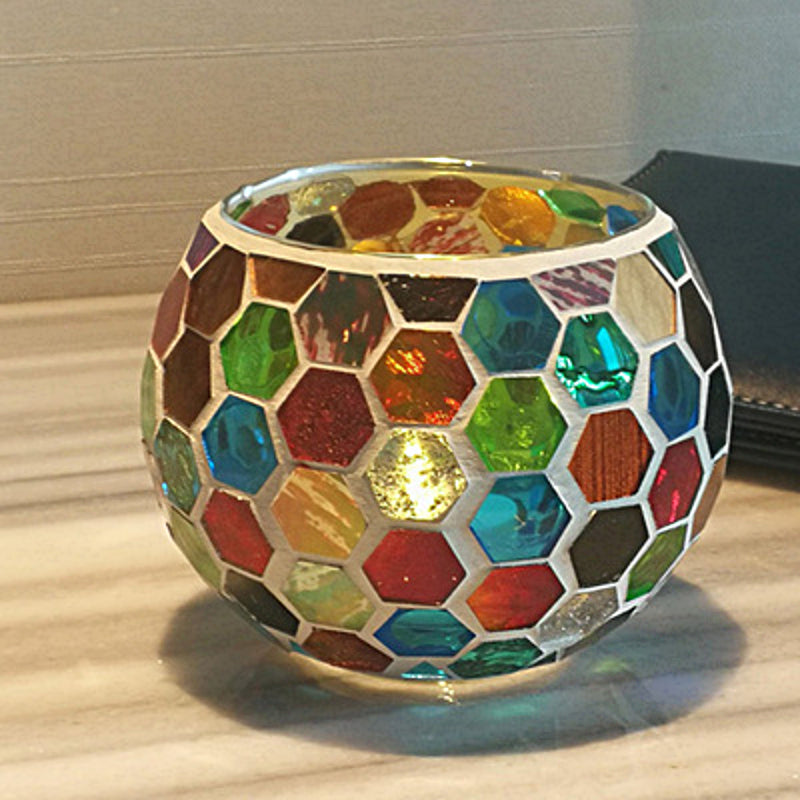 Olivenorma European Retro Glass Mosaic Candle Holder - Colorful Honeycomb - image 19