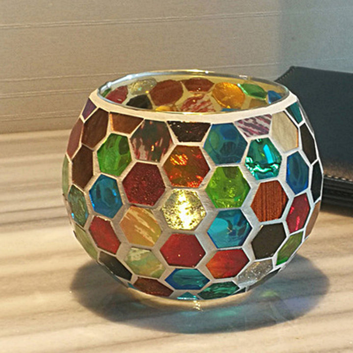 Olivenorma European Retro Glass Mosaic Candle Holder - Colorful Honeycomb - image 19