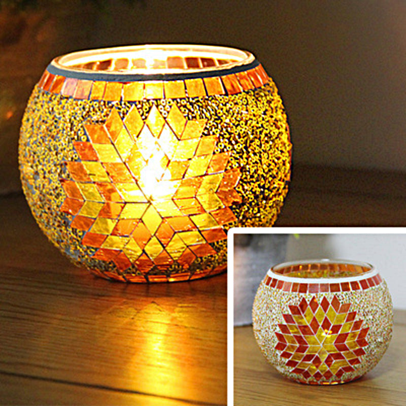 Olivenorma European Retro Glass Mosaic Candle Holder - Orange Flowers - image 21