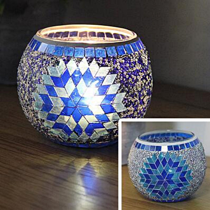 Olivenorma European Retro Glass Mosaic Candle Holder - Blue Flowers - image 24