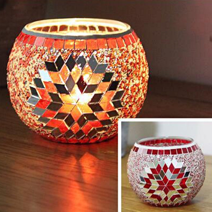 Olivenorma European Retro Glass Mosaic Candle Holder - Red Flowers - image 25
