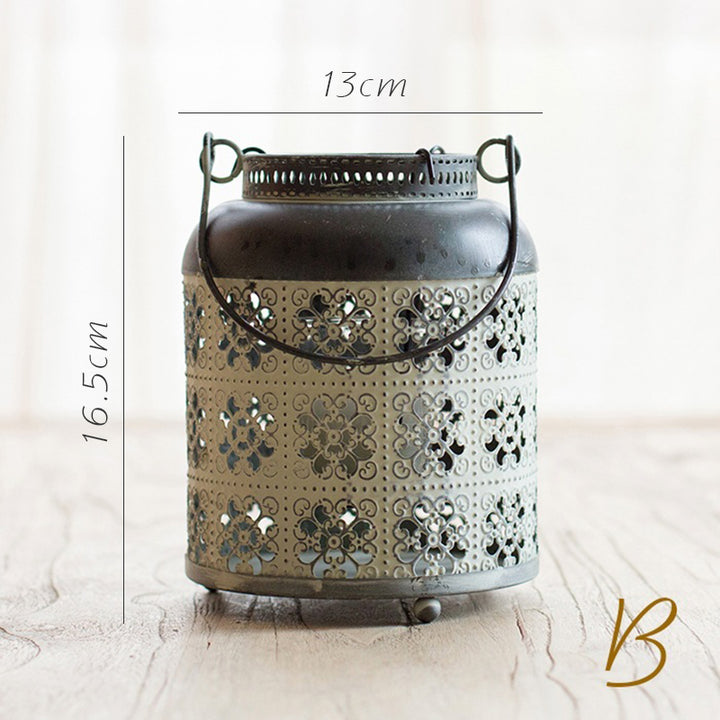 Olivenorma Distressed Iron Hollow Lantern Candle Holder - B: 16.5cm*13cm - image 2