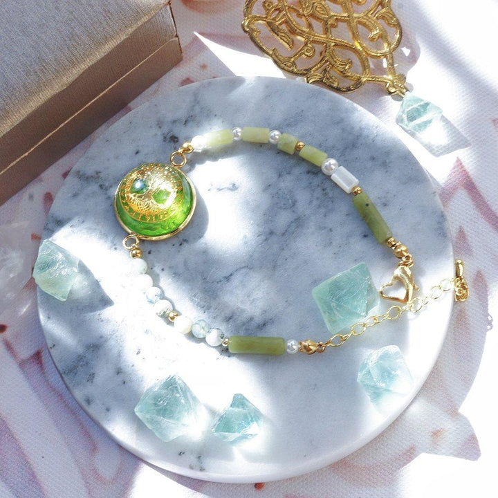 Olivenorma Peridot Pearl Tree Of Life Necklace Bracelet Jewelry Set - Peridot&Pearl&Moss Agate Bracelet: 16+5cm - image 2