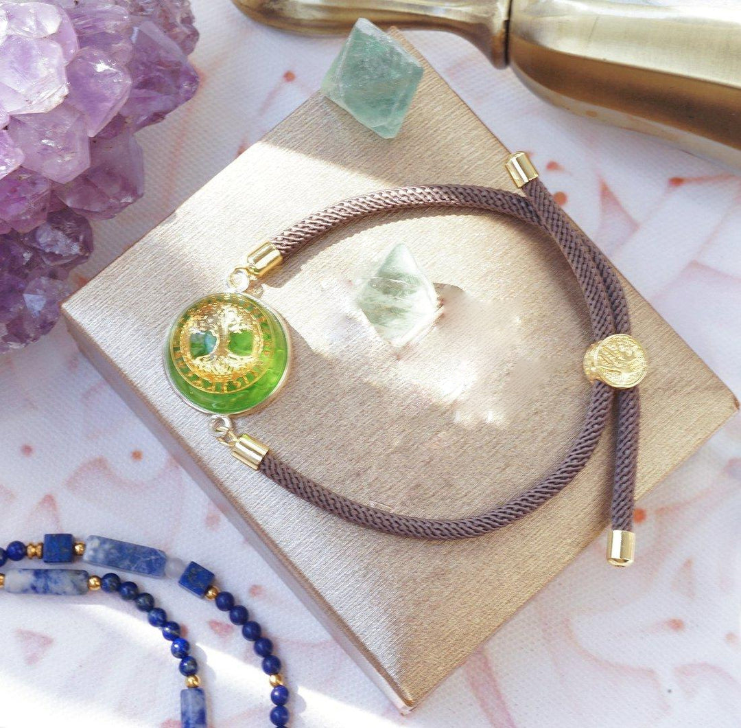 Olivenorma Peridot Pearl Tree Of Life Necklace Bracelet Jewelry Set - Tree of Life&Braided Rope Bracelet: 16+5cm - image 7