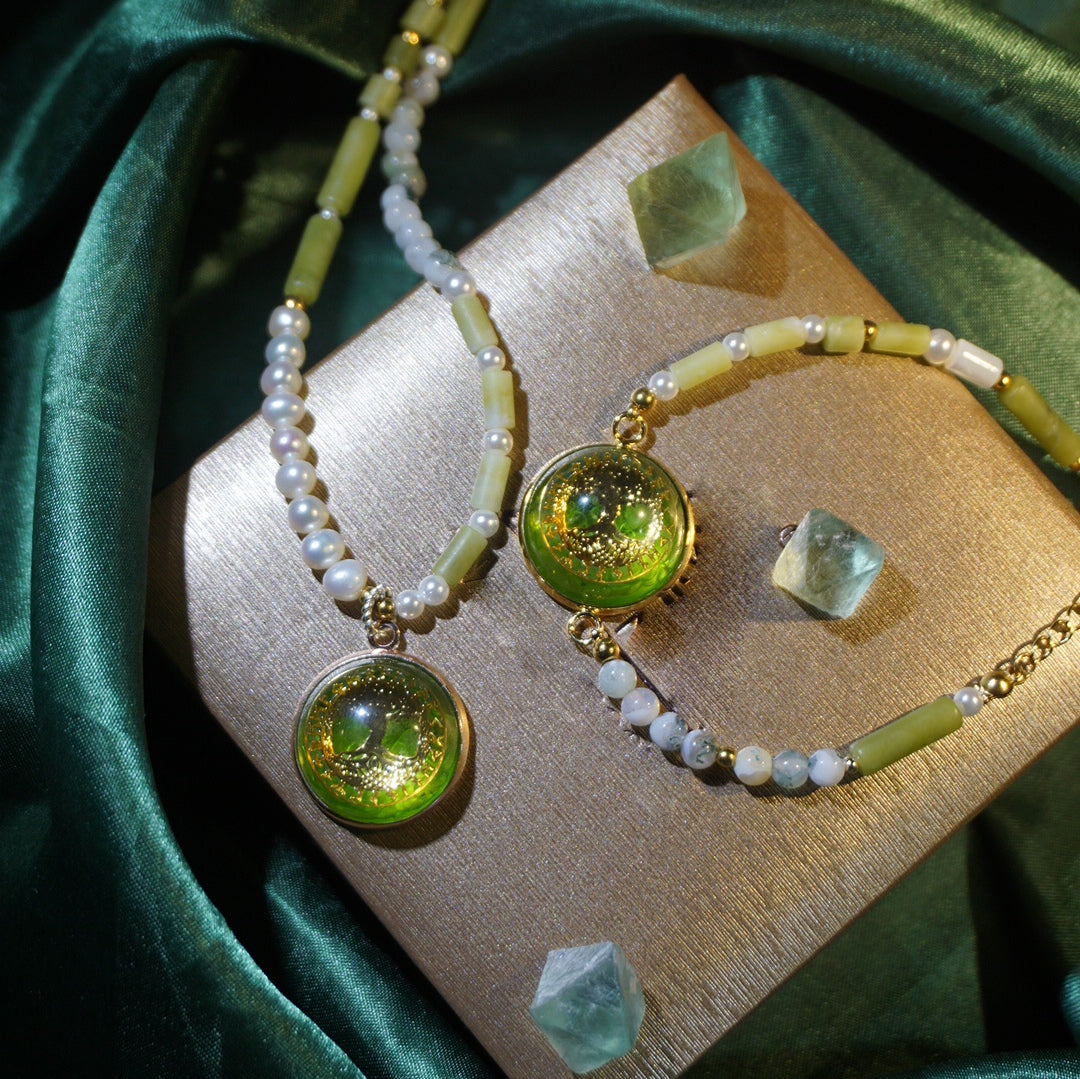 Olivenorma Peridot Pearl Tree Of Life Necklace Bracelet Jewelry Set - image 10