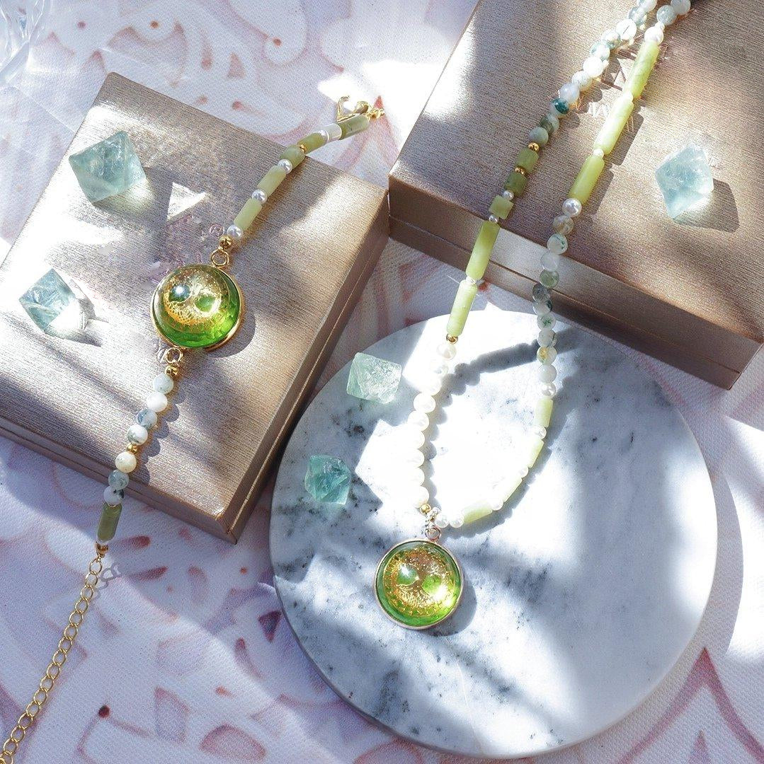 Olivenorma Peridot Pearl Tree Of Life Necklace Bracelet Jewelry Set - image 9