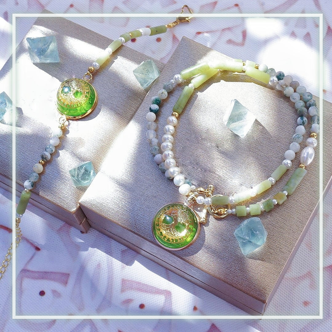 Olivenorma Peridot Pearl Tree Of Life Necklace Bracelet Jewelry Set - image 0