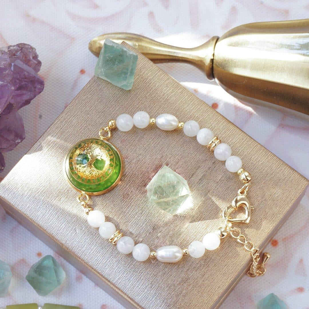 Olivenorma Peridot Pearl Tree Of Life Necklace Bracelet Jewelry Set - Pearl&Tree of Life Bracelet: 16+5cm - image 6