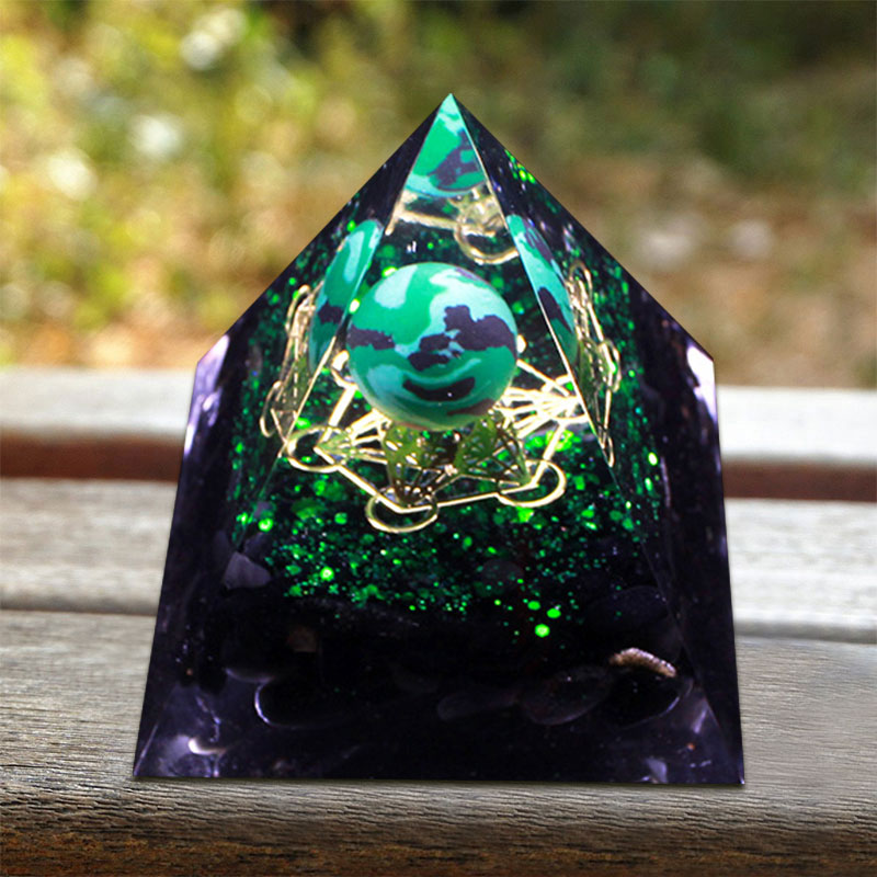Olivenorma Malachite Obsidian Orgone Pyramid - image 2