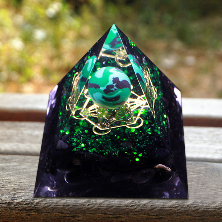 Olivenorma Malachite Obsidian Orgone Pyramid - image 2