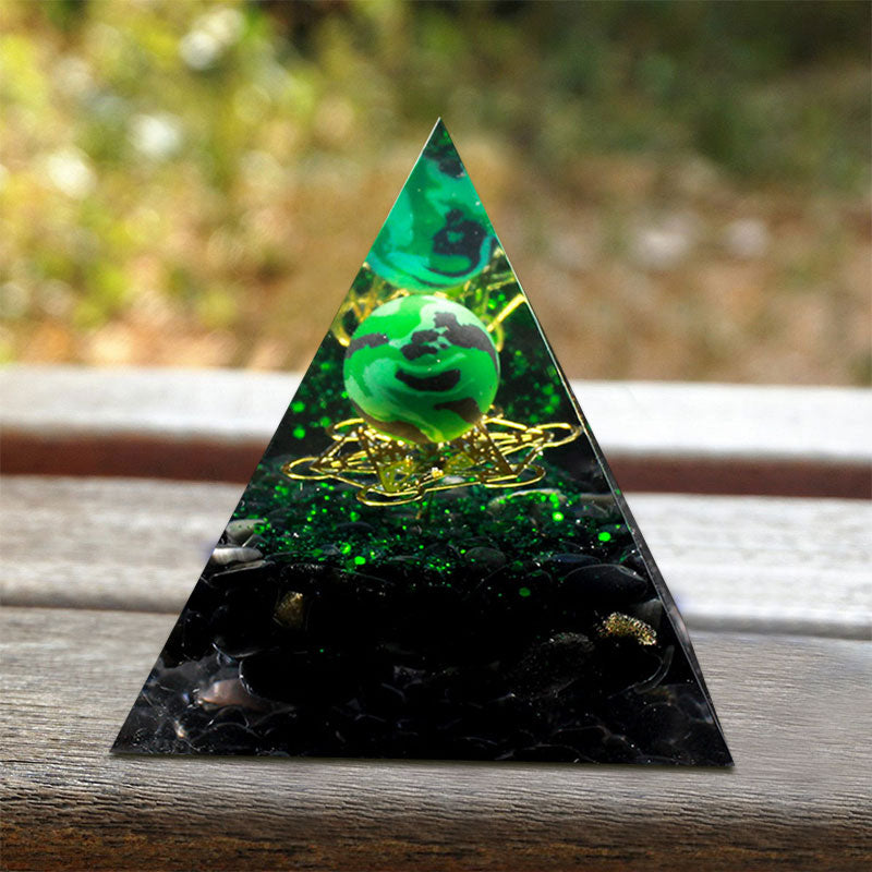 Olivenorma Malachite Obsidian Orgone Pyramid - image 3