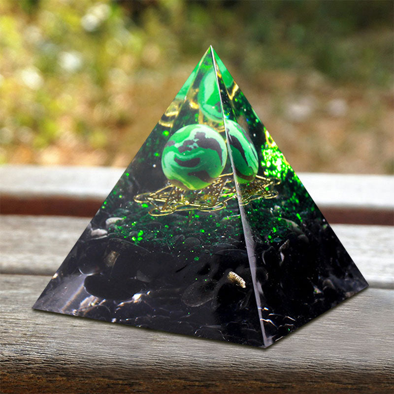 Olivenorma Malachite Obsidian Orgone Pyramid - image 1