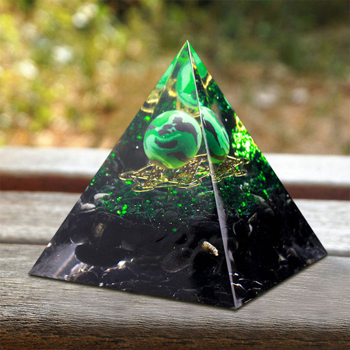 Olivenorma Malachite Obsidian Orgone Pyramid - image 1