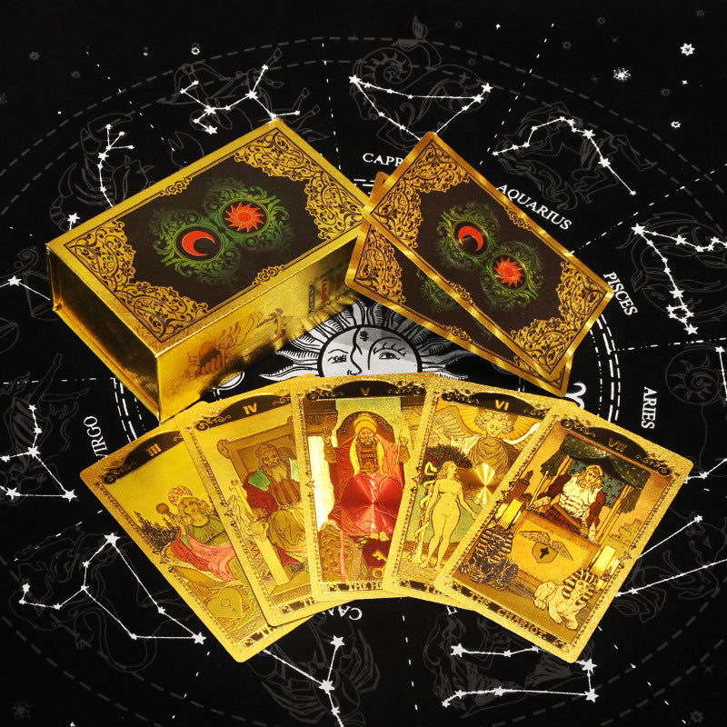 Olivenorma Red Green Sun Moon PET Waterproof Golden Tarot Card - image 3