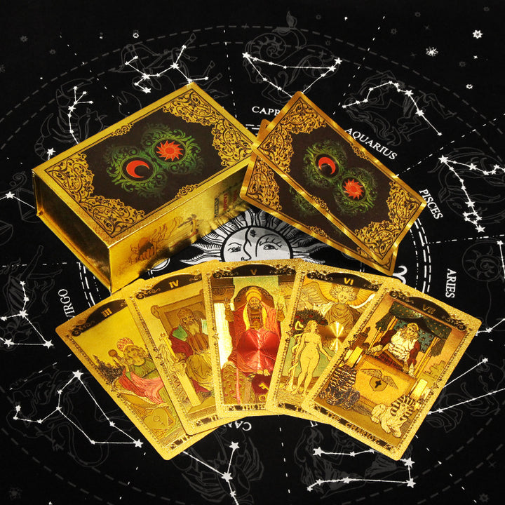 Olivenorma Red Green Sun Moon PET Waterproof Golden Tarot Card - image 3