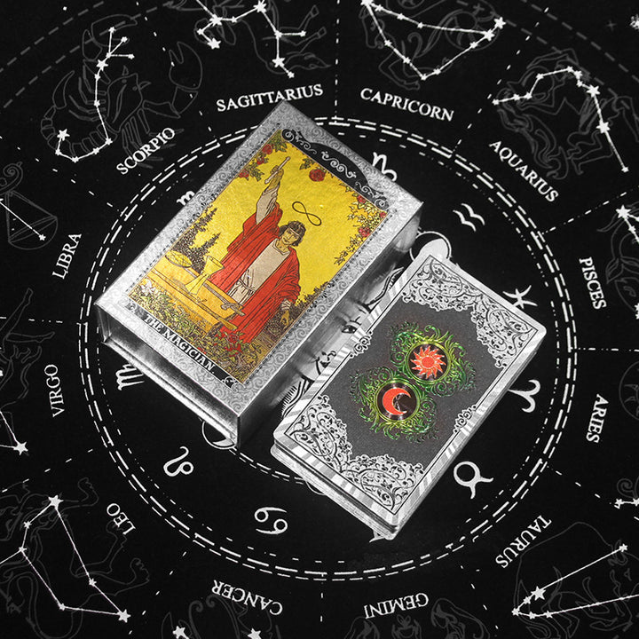 Olivenorma Red Green Sun Moon PET Waterproof Silver Tarot Card - image 7