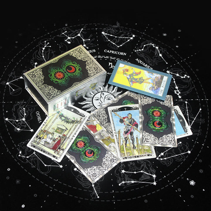 Olivenorma Red Green Sun Moon PET Waterproof Silver Tarot Card - image 4