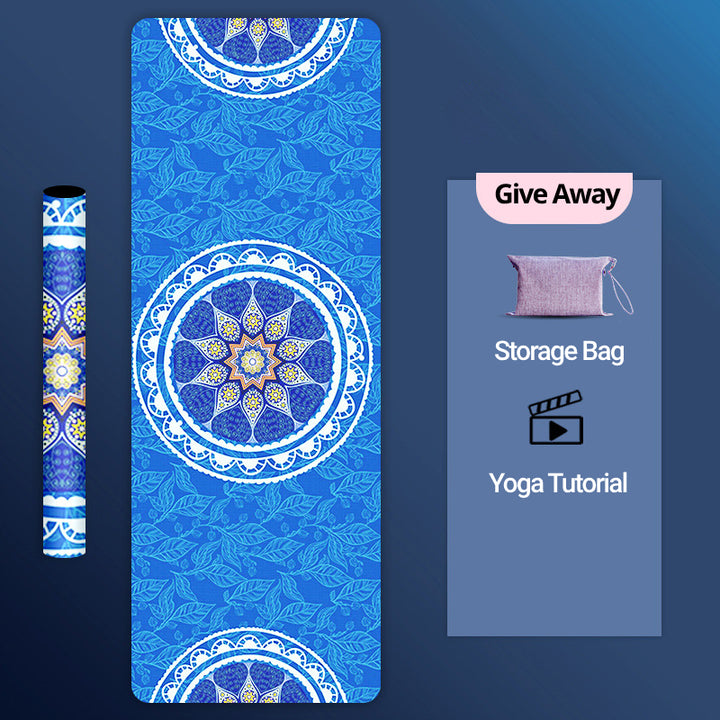 Olivenorma Deerskin Velvet Yoga 1.5mm Thin Yoga Mat - Blue Mandala Flower & Leaves - image 13