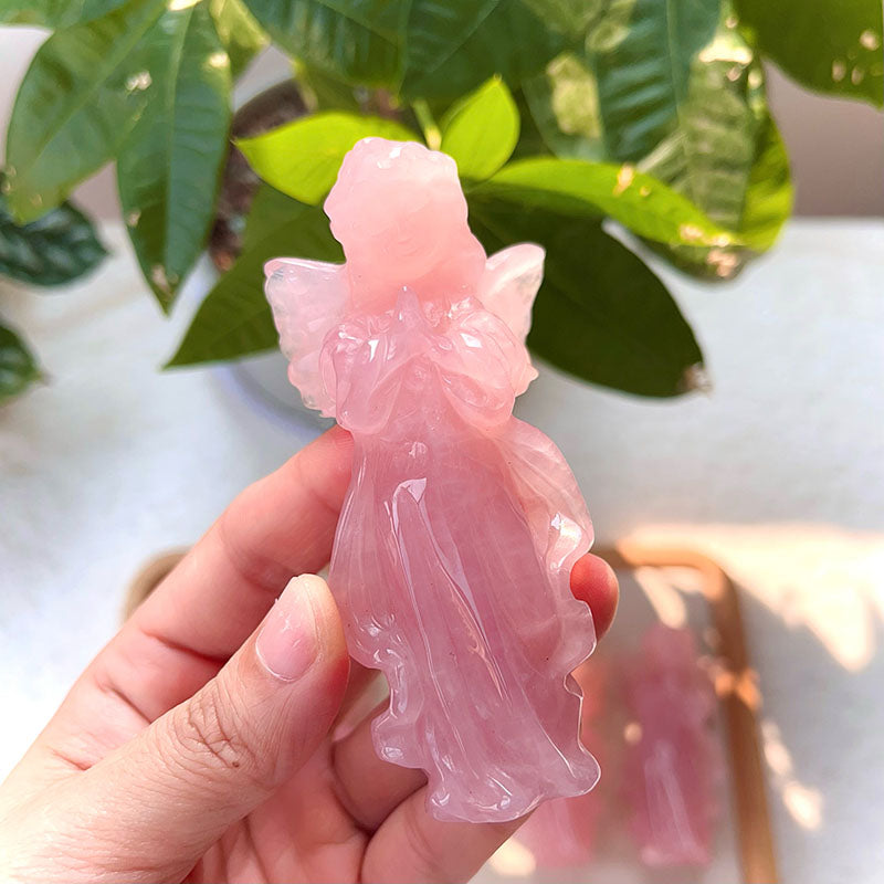 Olivenorma Rose Quartz Engraved Praying Angel Gemstone Decoration - image 1