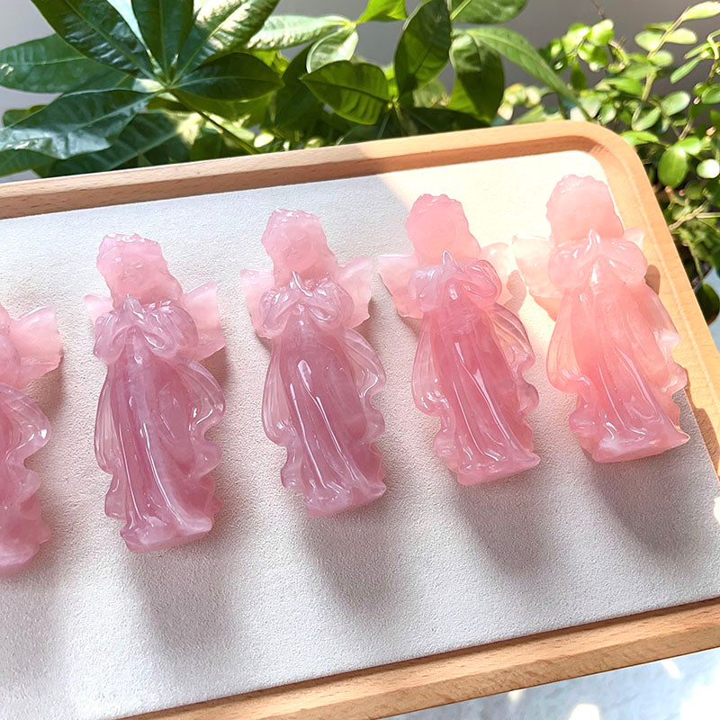 Olivenorma Rose Quartz Engraved Praying Angel Gemstone Decoration - image 2