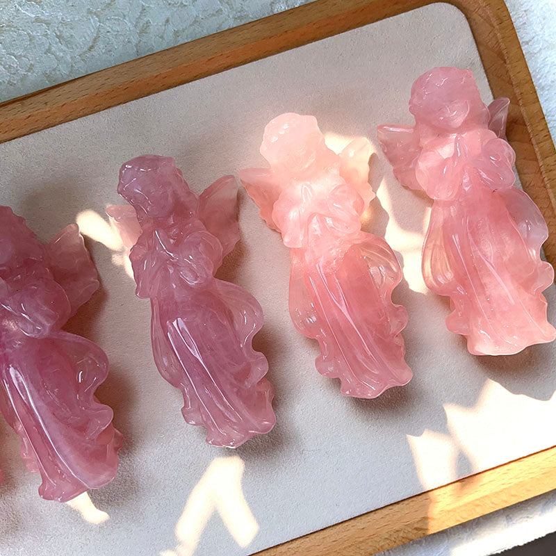 Olivenorma Rose Quartz Engraved Praying Angel Gemstone Decoration - Rose Quartz - 5 pieces - image 0