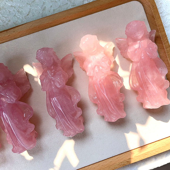 Olivenorma Rose Quartz Engraved Praying Angel Gemstone Decoration - Rose Quartz - 5 pieces - image 0