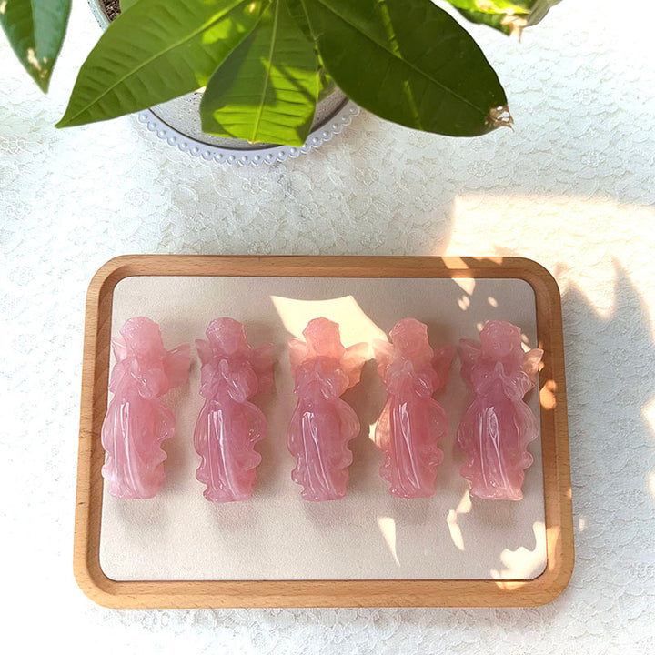 Olivenorma Rose Quartz Engraved Praying Angel Gemstone Decoration - image 4