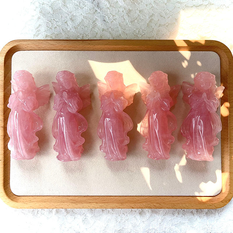 Olivenorma Rose Quartz Engraved Praying Angel Gemstone Decoration - image 3