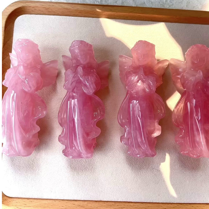 Olivenorma Rose Quartz Engraved Praying Angel Gemstone Decoration - image 5