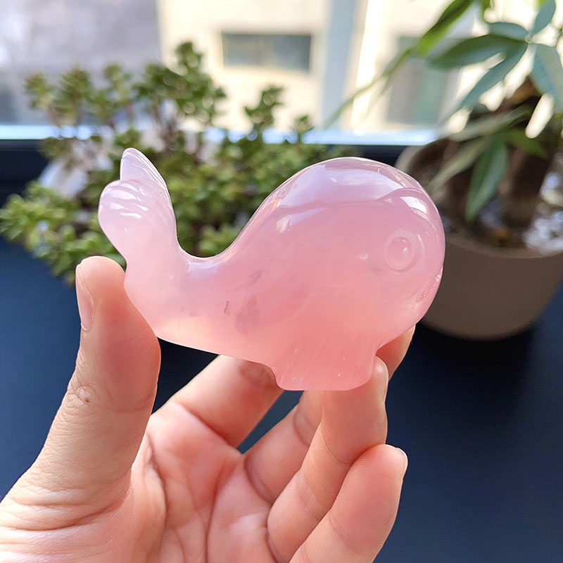 Olivenorma Natural Rose Quartz Baby Whale Carving Gemstone Decoration - Rose Quartz - image 1