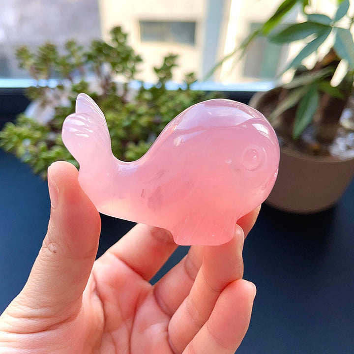 Olivenorma Natural Rose Quartz Baby Whale Carving Gemstone Decoration - Rose Quartz - image 1