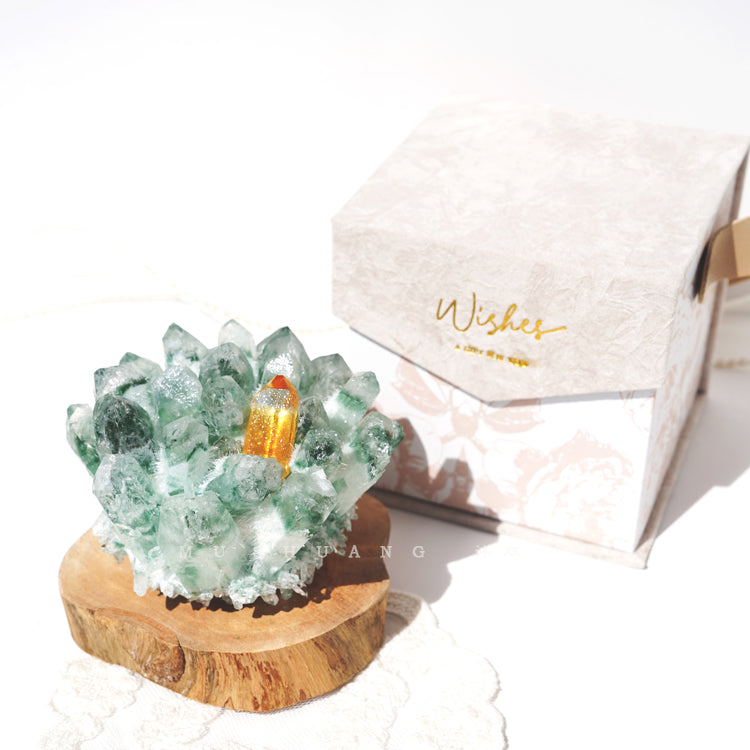 Olivenorma Green Phantom Quartz Solid Wood Base Crystal Cluster Decoration - Green Phantom Quartz&Rosewood Base - image 3