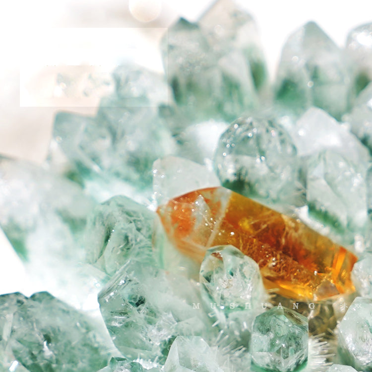 Olivenorma Green Phantom Quartz Solid Wood Base Crystal Cluster Decoration - image 8