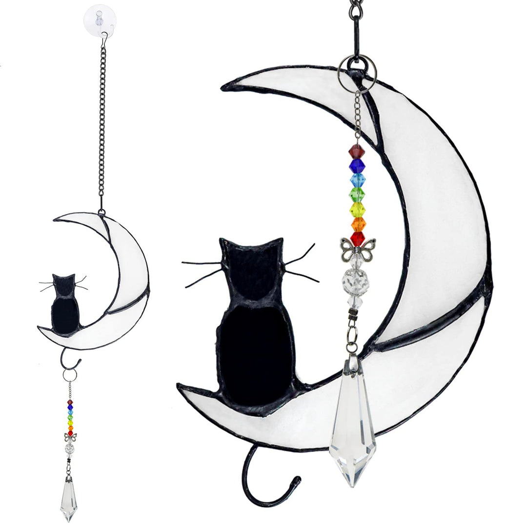 Olivenorma White Moon Black Cat Glass Window Ornament - White Moon Black Cat - image 0