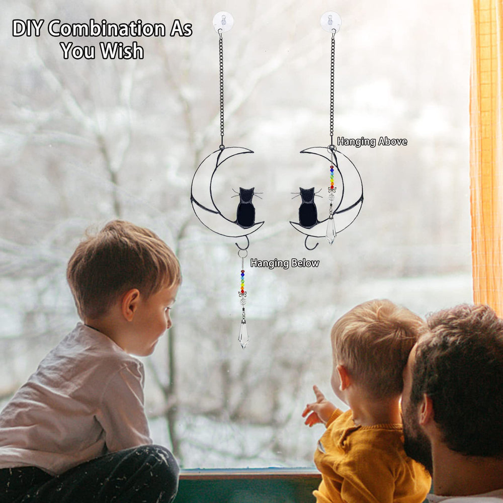 Olivenorma White Moon Black Cat Glass Window Ornament - image 1