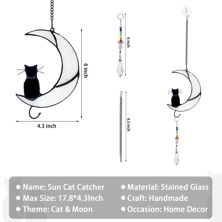 Olivenorma White Moon Black Cat Glass Window Ornament - image 4