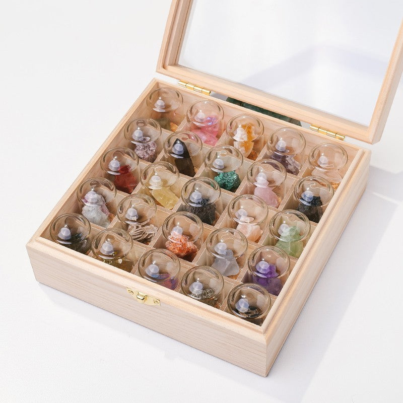 Olivenorma Natural Crystal Ore Specimen Ornaments Decoration - 25-Piece Set (Wooden Box with Transparent Cover) - image 3