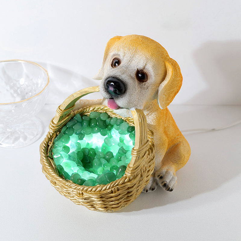 Olivenorma Natural Crystal Gravel Dog Shaped Night Crystal Lamp - Green Aventurine - image 3