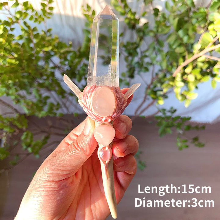 Olivenorma Natural Rose Quartz Magic Wand Ornaments Crystal Wands - Clear Quartz Pillar & Antlers - image 2