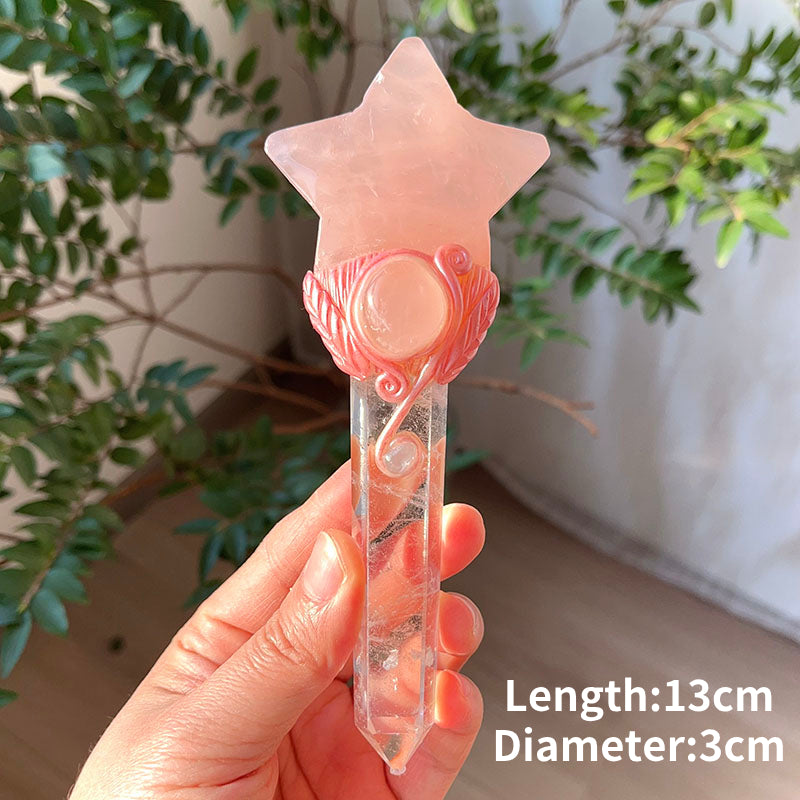 Olivenorma Natural Rose Quartz Magic Wand Ornaments Crystal Wands - Rose Quartz Star & Clear Quartz Pillar - image 3