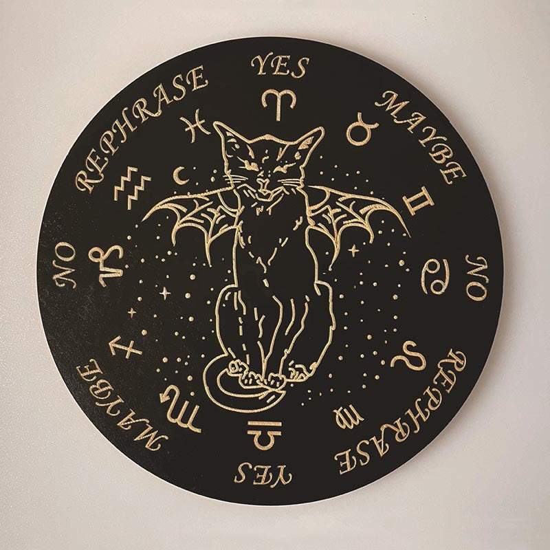 Olivenorma Round Wooden Carved Seven Star Array Energy Plate Decoration - Winged Cat Compass - image 17