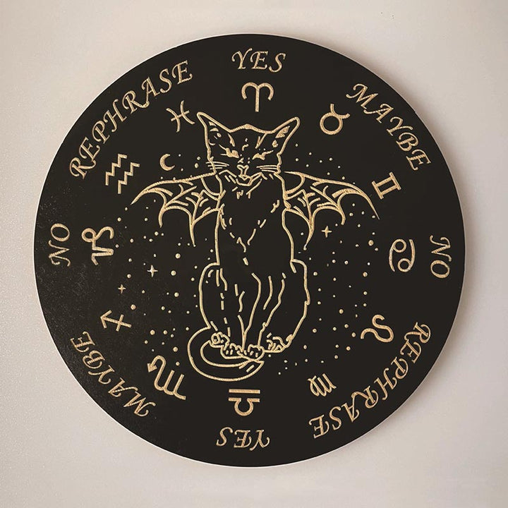 Olivenorma Round Wooden Carved Seven Star Array Energy Plate Decoration - Winged Cat Compass - image 17