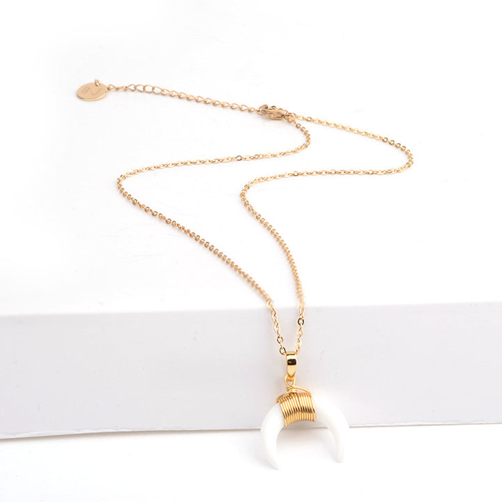 Olivenorma Gemstone Crescent Moon Necklace - White Jade - image 14
