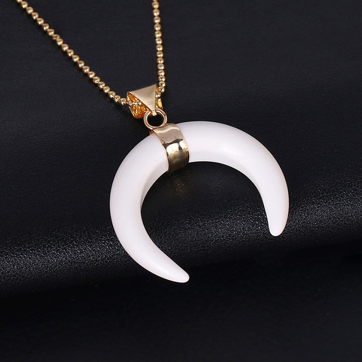 Olivenorma Gemstone Crescent Moon Necklace - White Jade#2 - image 25