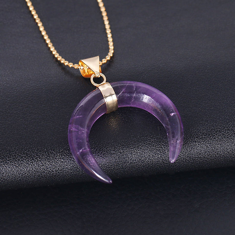 Olivenorma Gemstone Crescent Moon Necklace - Amethyst - image 37