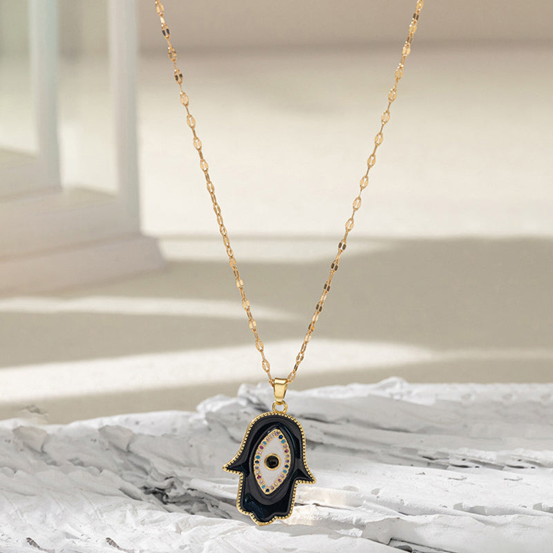 Olivenorma Fatima Cross Zircon Amulet Necklace - Hamsa#Black - image 3