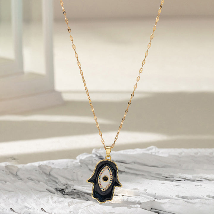 Olivenorma Fatima Cross Zircon Amulet Necklace - Hamsa#Black - image 3