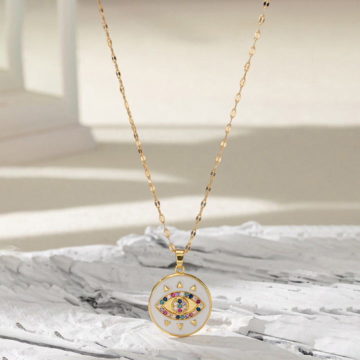 Olivenorma Fatima Cross Zircon Amulet Necklace - Evil Eye#White - image 2